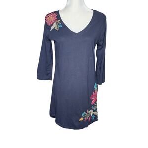 Johnny Was Black Embroidered Boho Tunic Top Women's Size Small